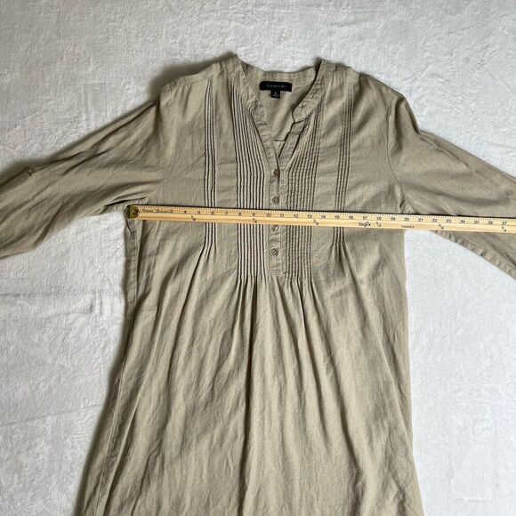 TAHARI Women’s Linen Blend Dress Size L Tan Classic Minimalist Lagenlook Beachy - Picture 7 of 8